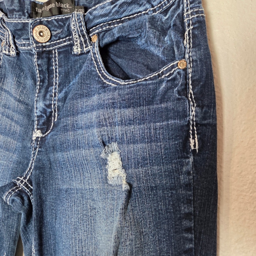 Y2k thick stitch distressed bootcut denim Twentyone Black by Rue21 Juniors 7/8R - Picture 4 of 10